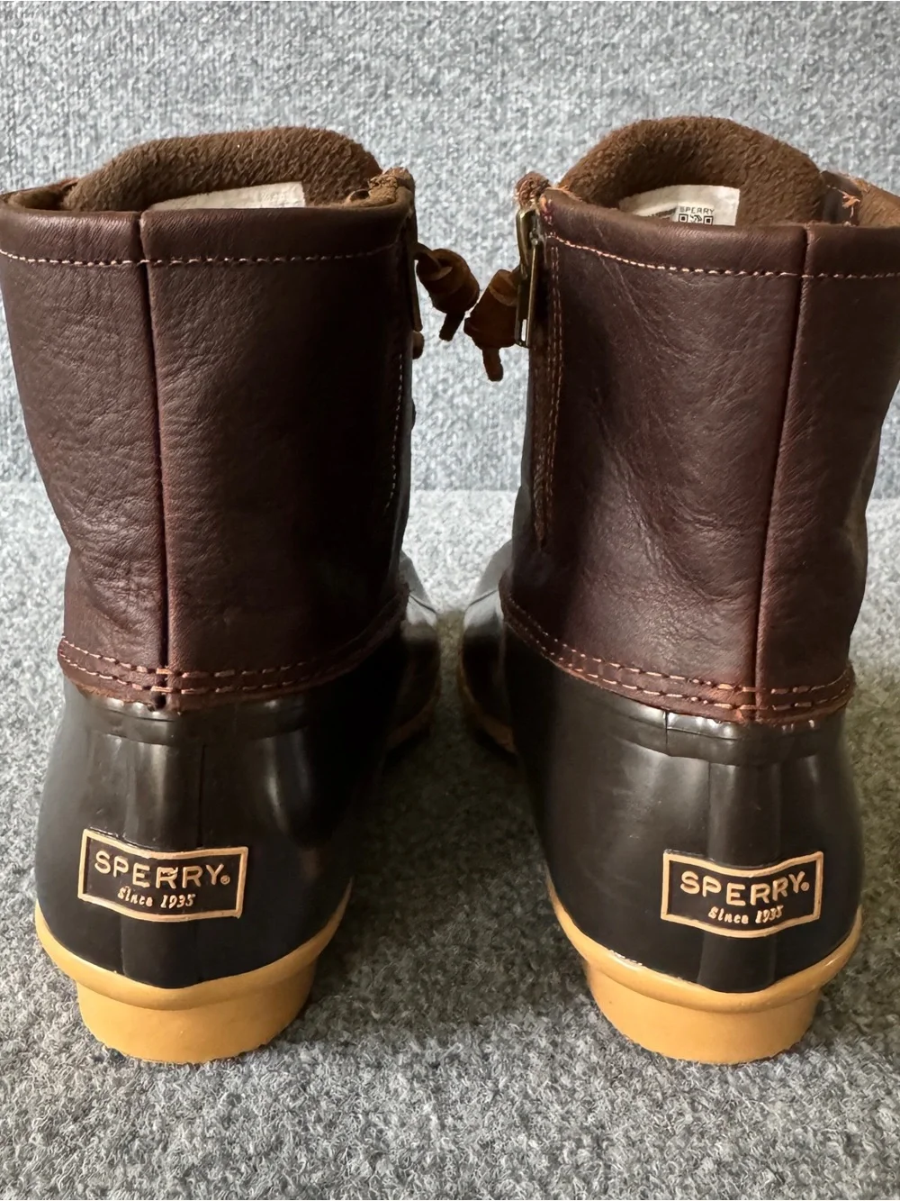 Sperry Saltwater Duck Boots Waterproof Brown Leather Side Zip Rain Boots 9